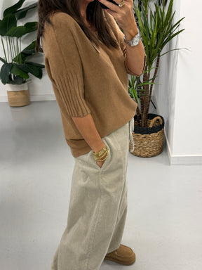 Crop Sleeve Boat Neck Knit - Camel (Size 10 - 16)