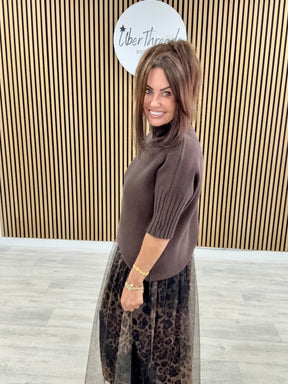 Crop Sleeve Knit - Dark Chocolate