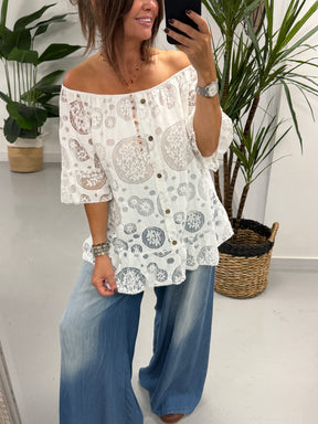 Lacey Button Bardot - White