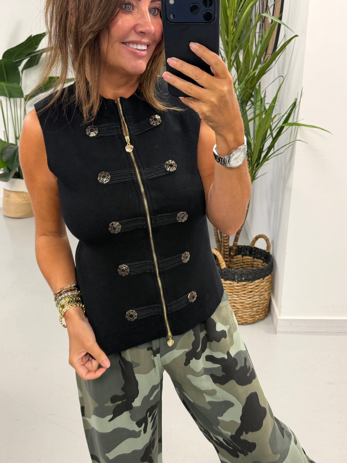 Knitted Military Waistcoat - Black
