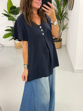 The Luna Gold Button Tunic - Navy