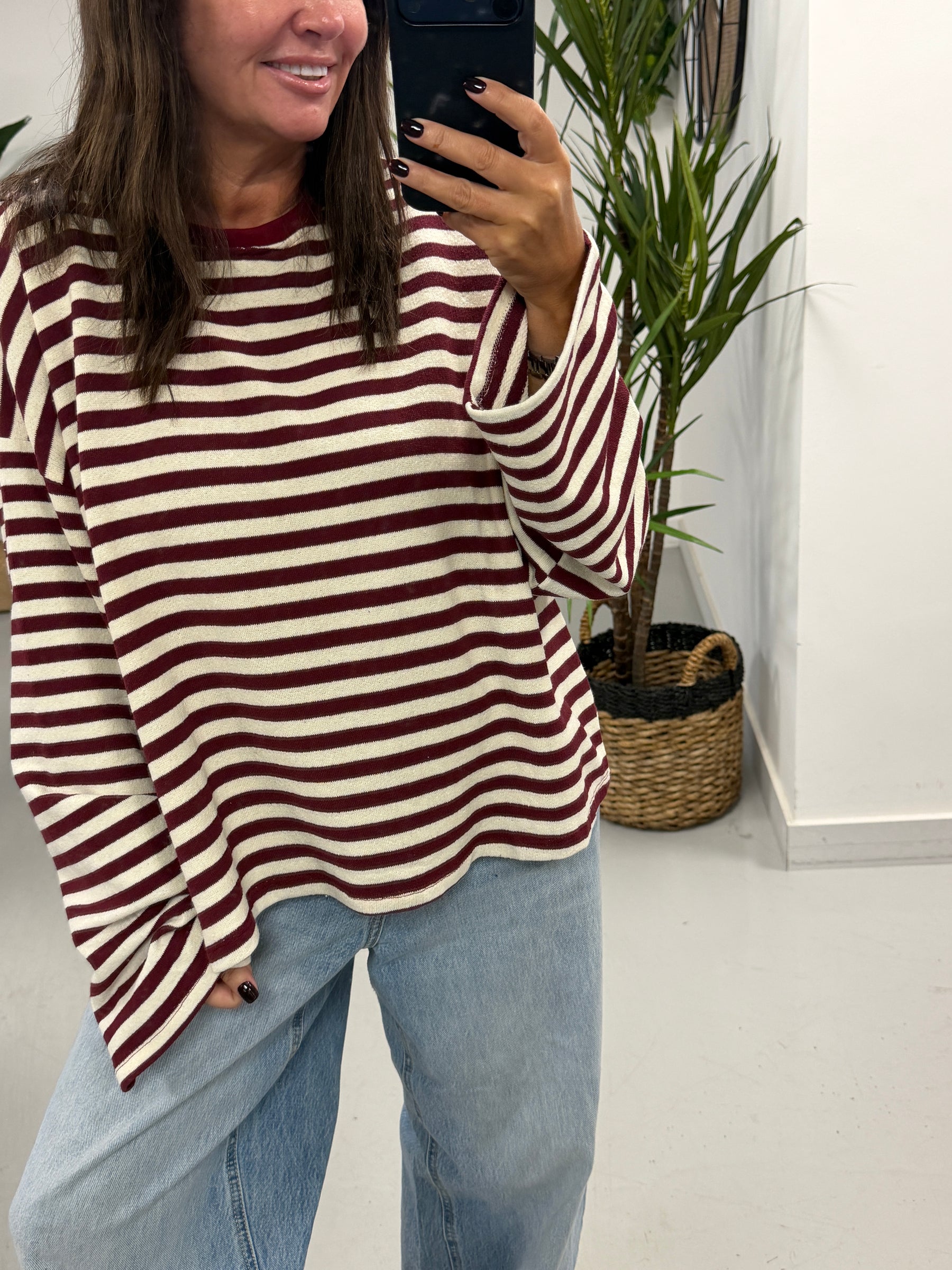 The Weekend Chill Stripe - Wine/Cream (Special Buy No Return) Size 10 - 16