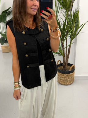 Velour Military Waistcoat - Black