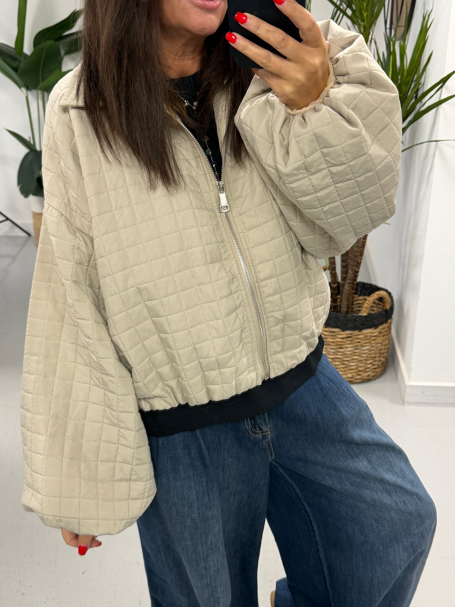 Lightweight Quilted Bomber - Mocha