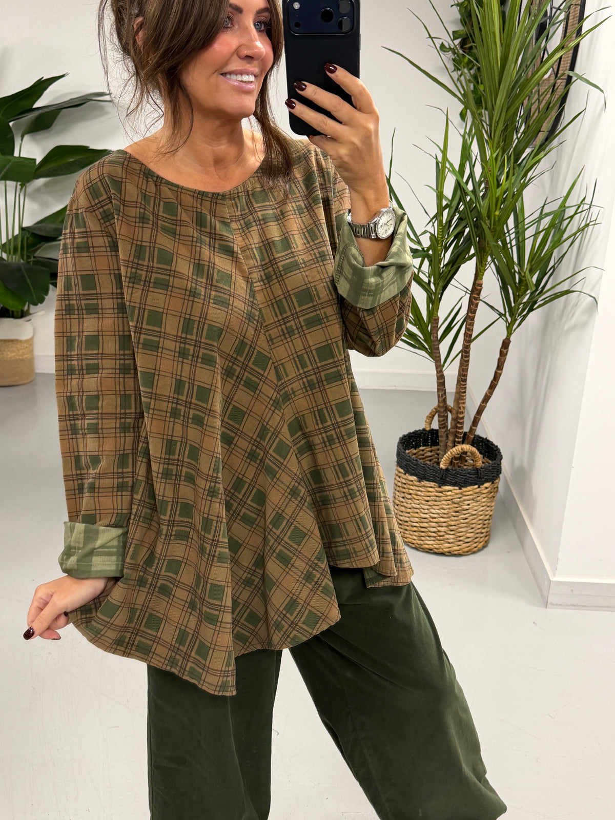 The Herritage Check Needlecord Tunic - Camel/Khaki (Size 12-16)