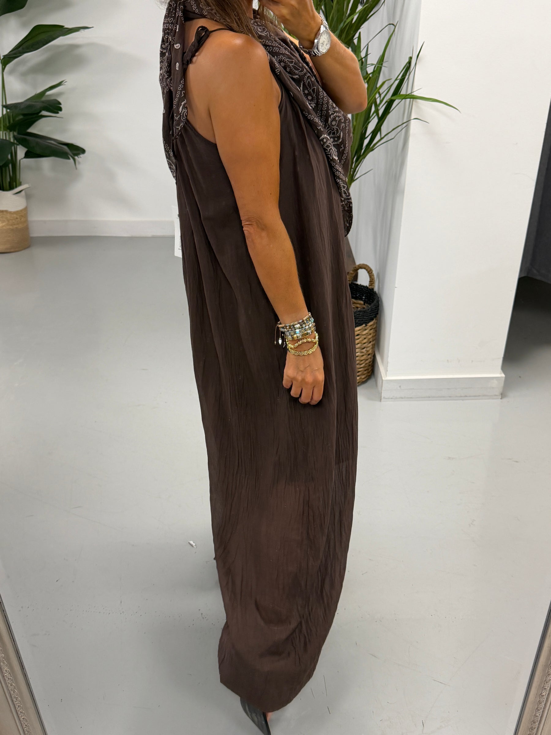 Bandana Scarf Jumpsuit - Chocolate (Due in in next few days)