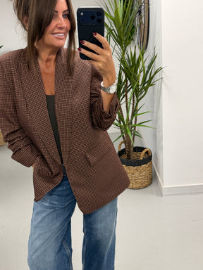Ruched Sleeve Plaid Blazer - Chocolate (Std sizes)