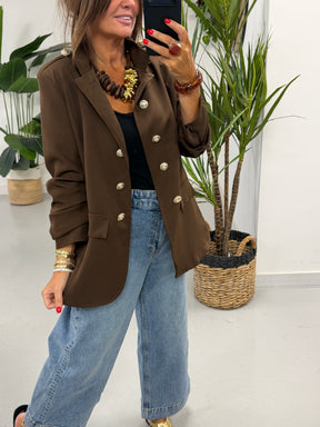 PRE ORER Military Ruched Sleeve Blazer - Chocolate