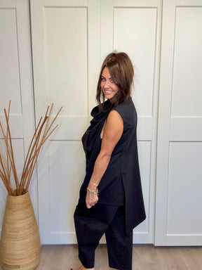 Hampton Asymmetric Ruffle WAISTCOAT - Black