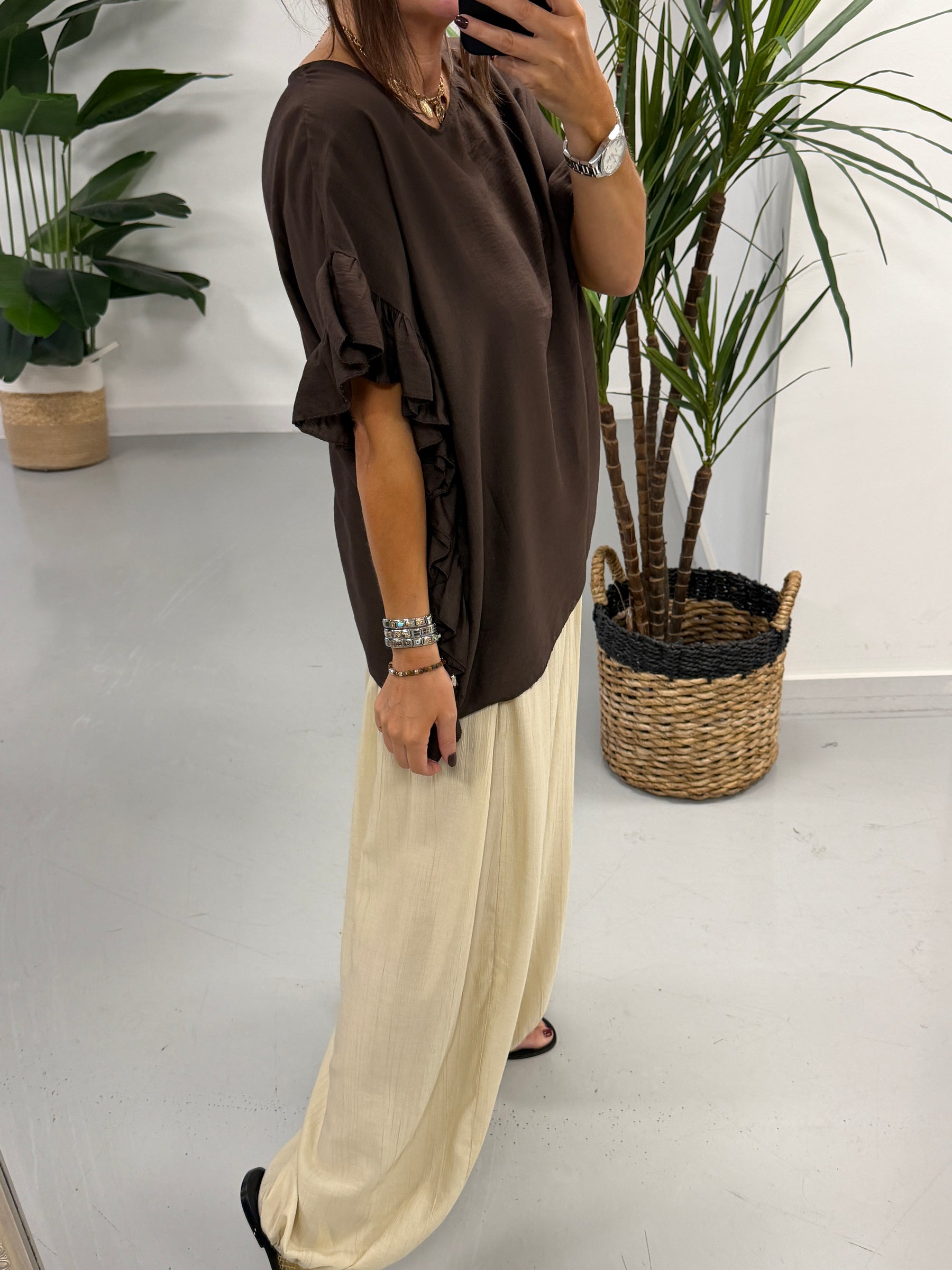 The Side Frill Tunic - Chocolate