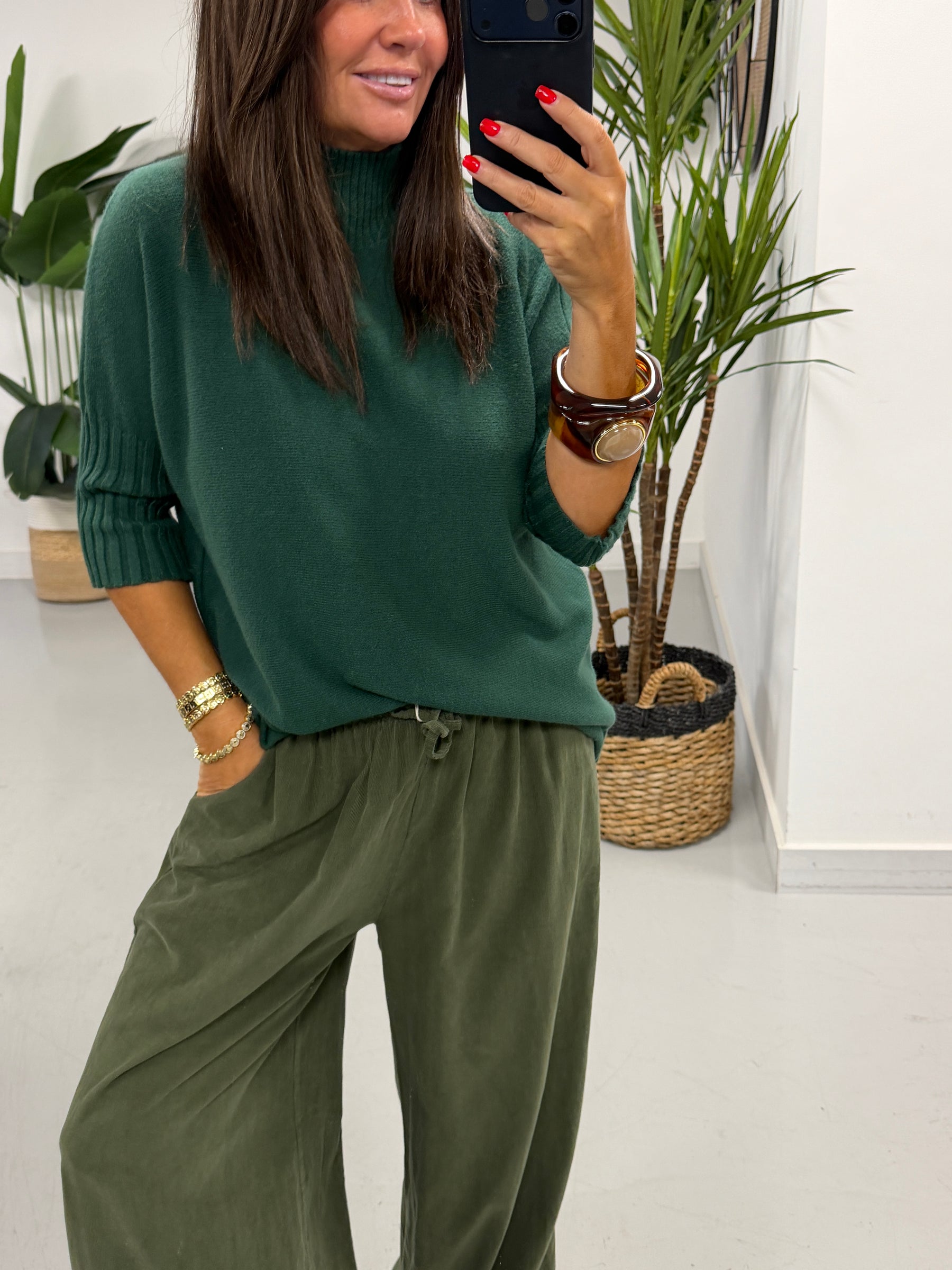 Crop Sleeve Knit - Forest Green