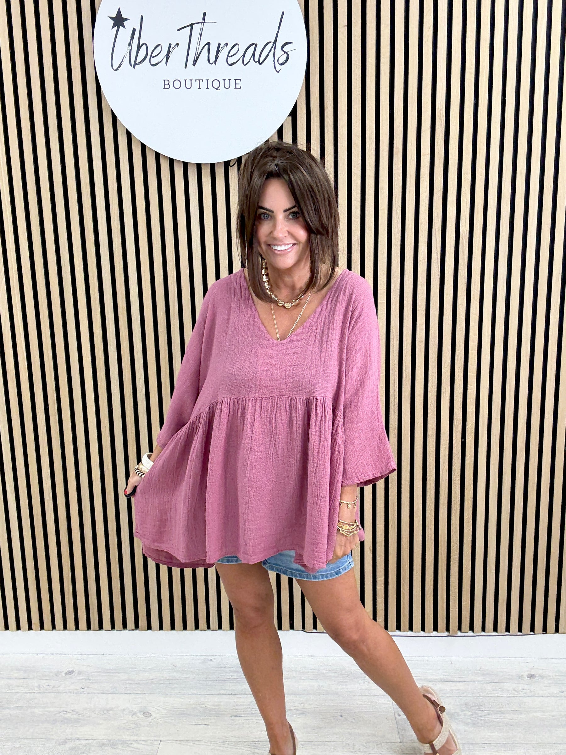 The Linen Mix Hobo Tunic - Raspberry