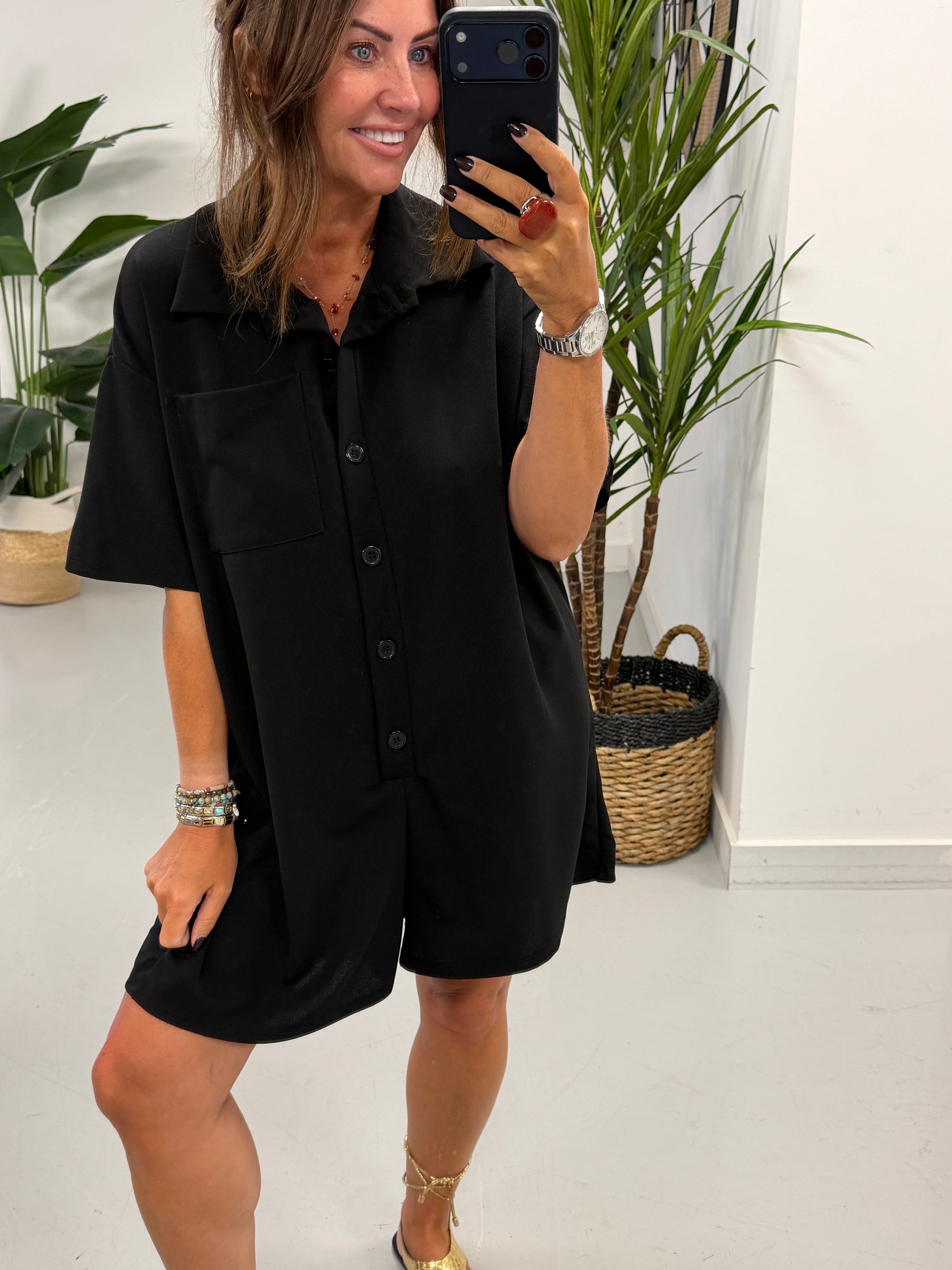 The Button Up Playsuit - Black