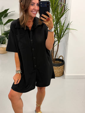 The Button Up Playsuit - Black