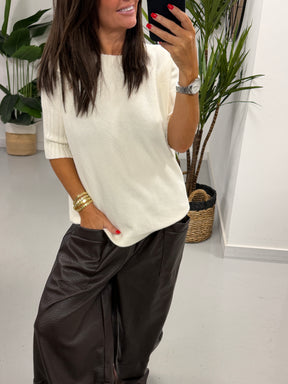 Crop Sleeve Boat Neck Knit - Winter White