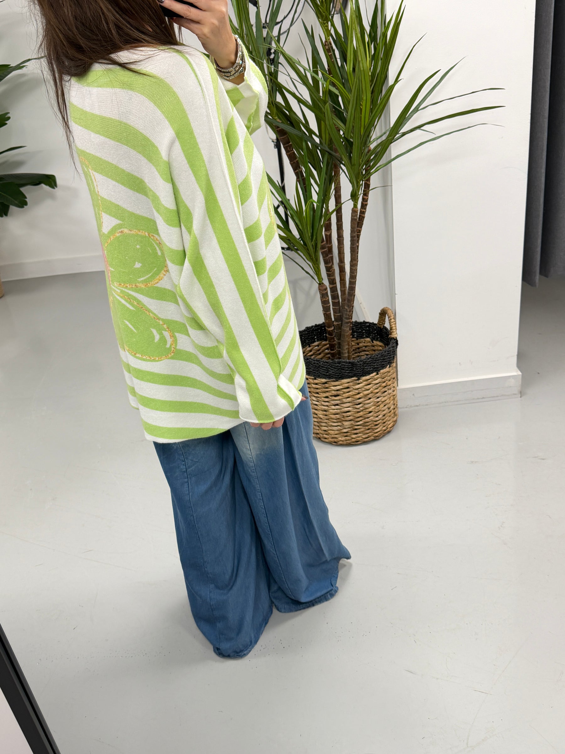 The Daisy/Stripe Soft Knit - Bright Green