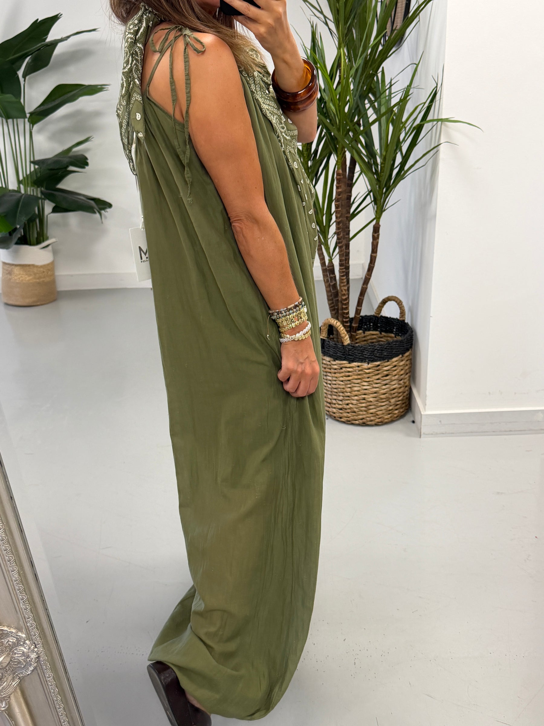 Bandana Scarf Jumpsuit - Khaki