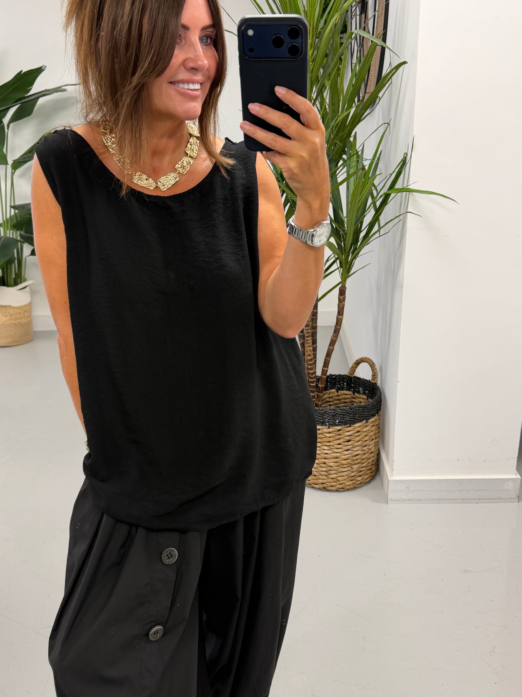 Sorrento Crochet Back Top - Black