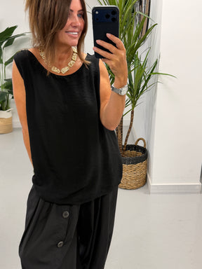 Sorrento Crochet Back Top - Black