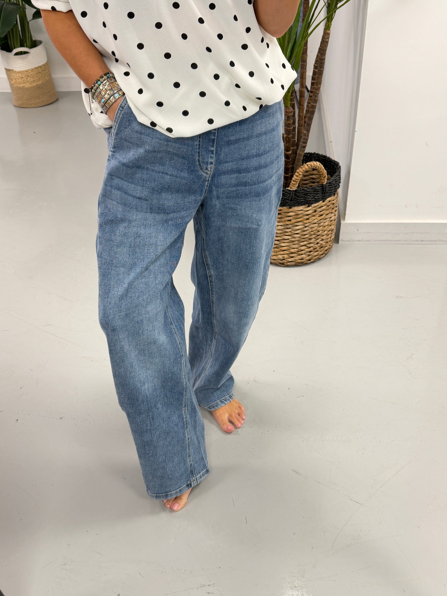 Elasticated Waist Balloon Leg Jeans - Blue