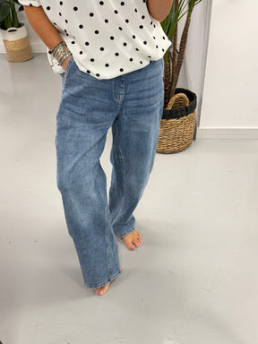 Elasticated Waist Balloon Leg Jeans - Blue