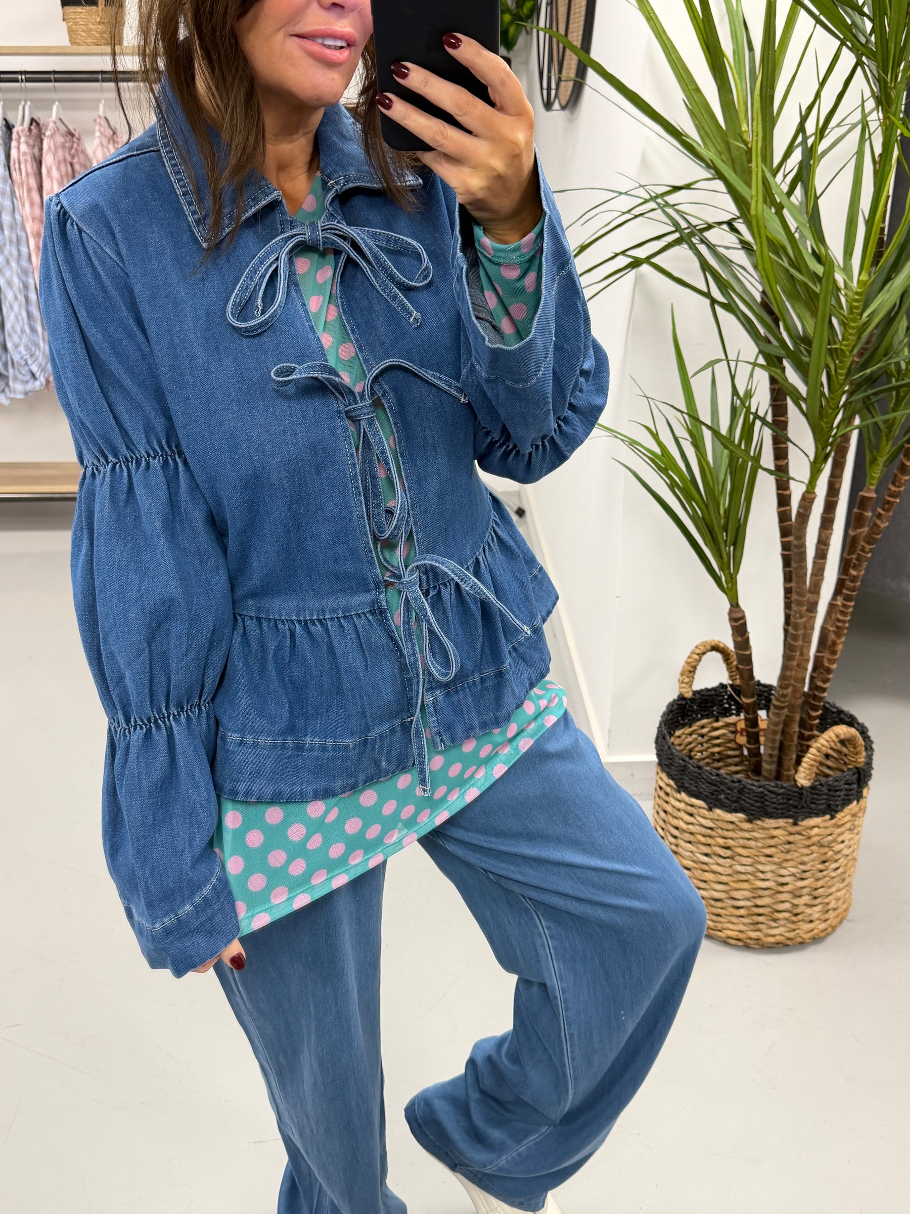 Tie Front Peplum Denim Jacket (sized)