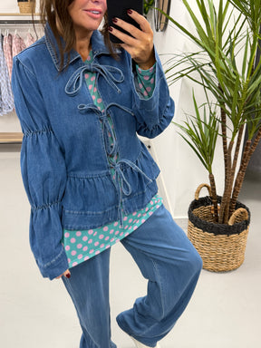 Tie Front Peplum Denim Jacket (sized)
