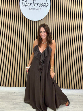 Serenity Ruffle Dress - Chocolate