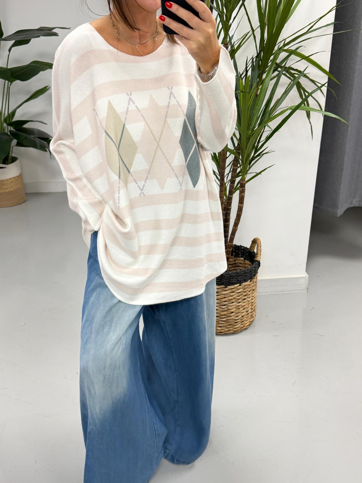 The Argyle/Stripe Soft Knit - Stone (Special Buy - No Blue Light)