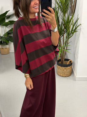 Sunset Stripe Elasticated Hem - Wine/Chocolate  (Size 10-16)