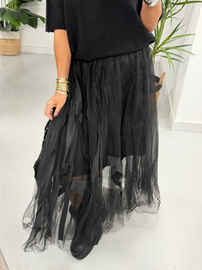 The Bradshaw Ribbon Tulle Skirt - Black (Size 8-12)
