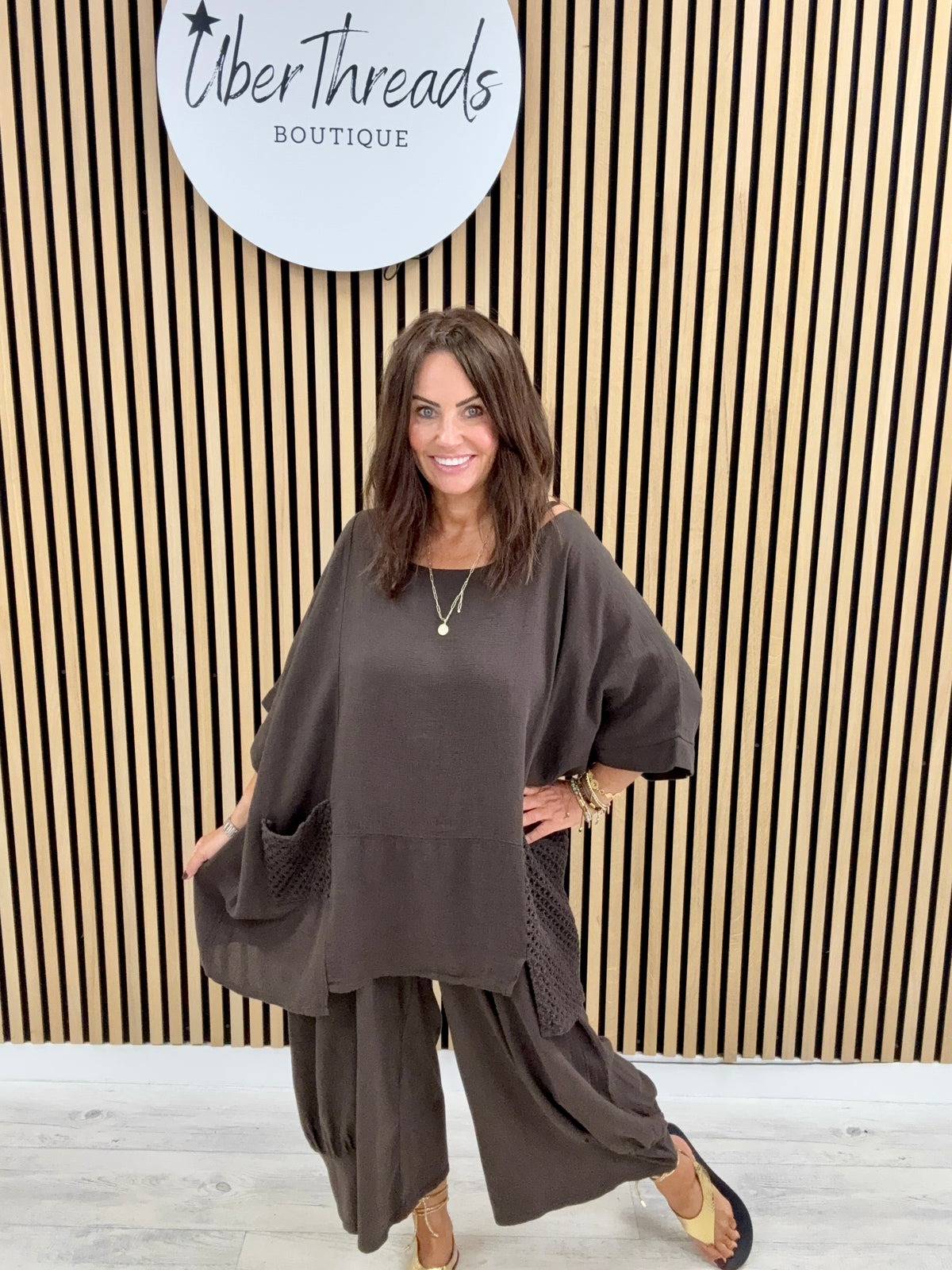Sahara Crochet Pocket Tunic - Chocolate