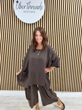 Sahara Crochet Pocket Tunic - Chocolate