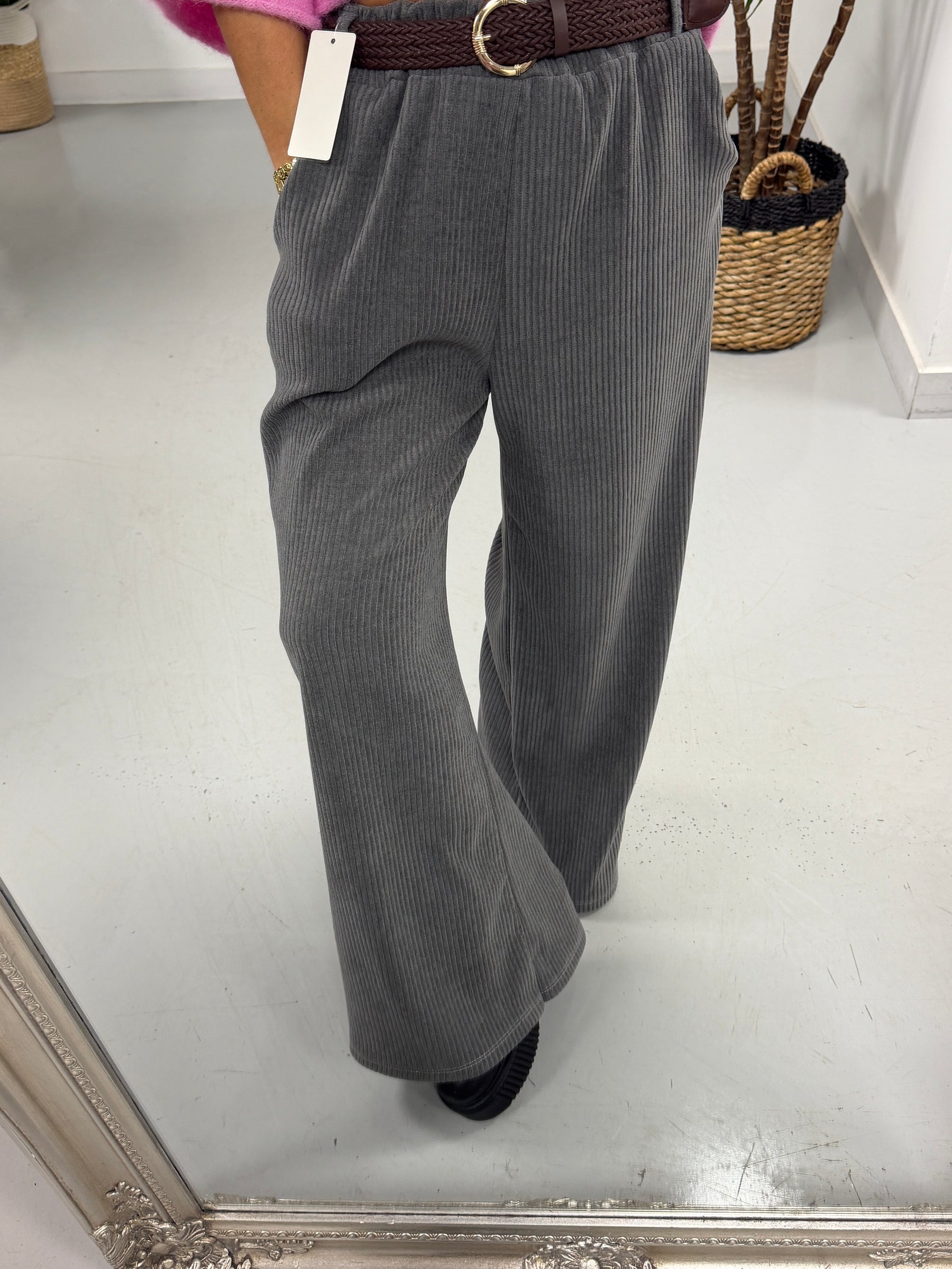 The Cambridge Cord Straight Leg Trousers - Grey  (Size 10-14)
