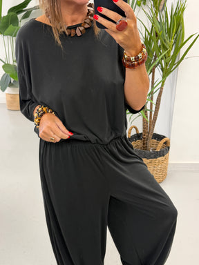The Weekend Slouch Ribbed Co-Ord - Black