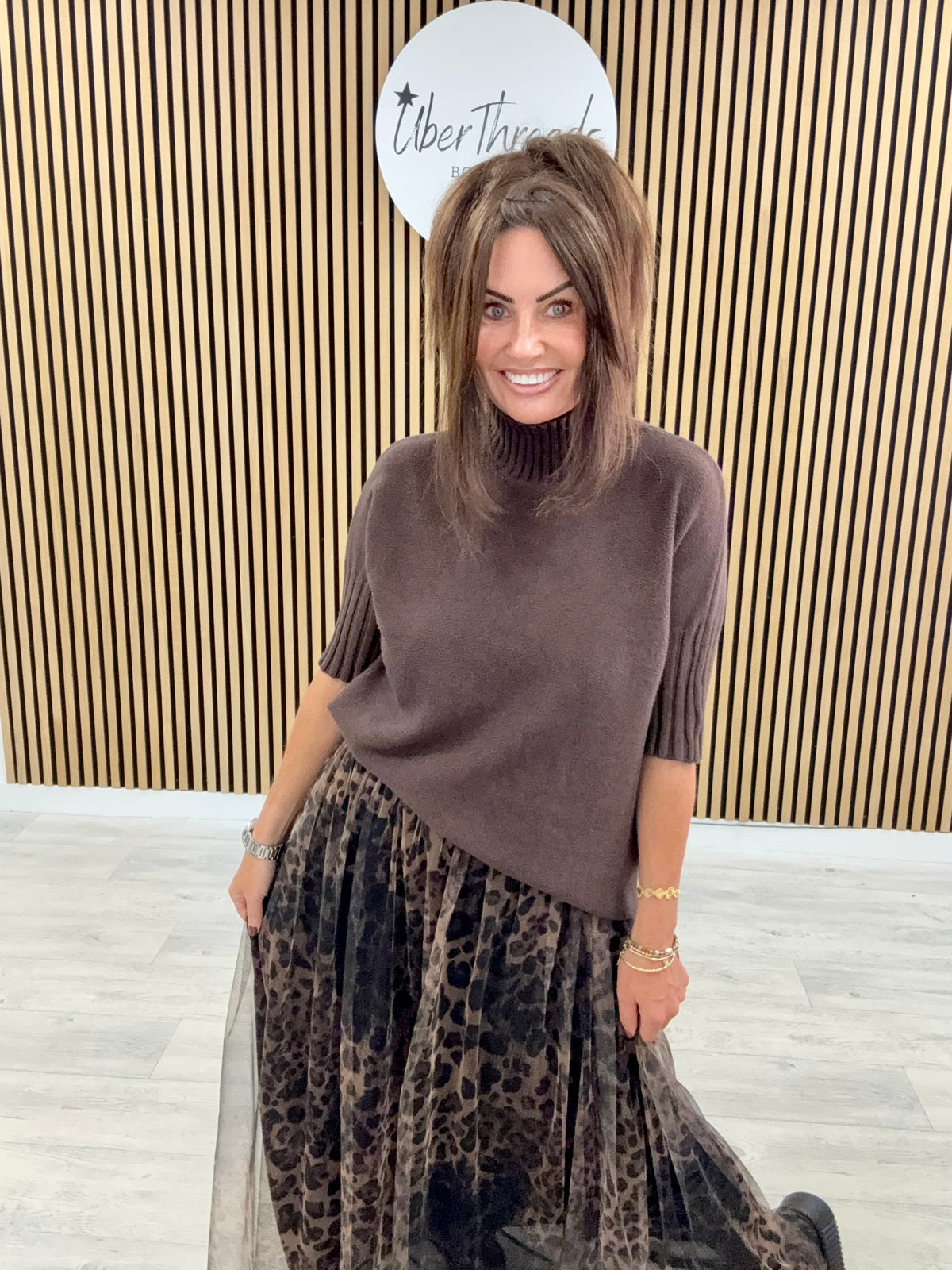 Crop Sleeve Knit - Dark Chocolate