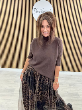 Crop Sleeve Knit - Dark Chocolate