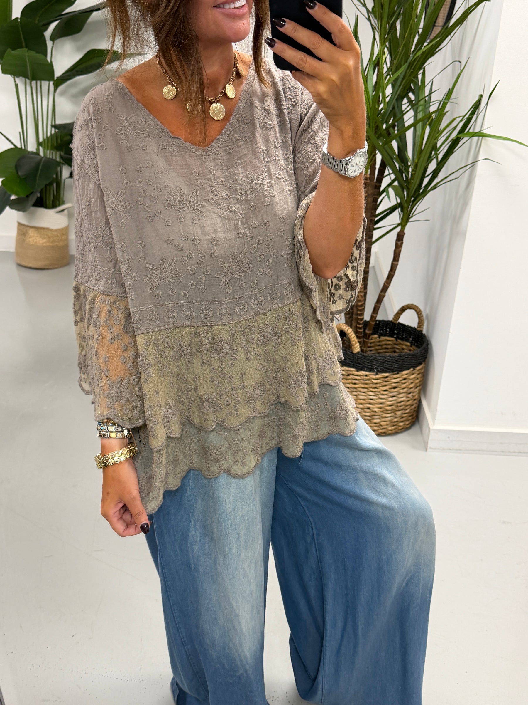 Seville Lace Tunic - Pebble