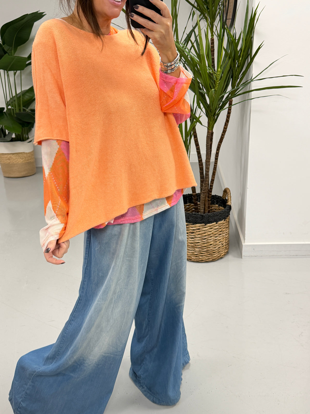 Gracie Crop Sleeve Knit - Soft Orange