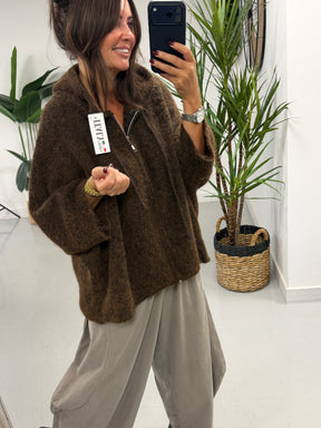 Hooded Zipped Cardigan - Chocolate (Size 12-18)