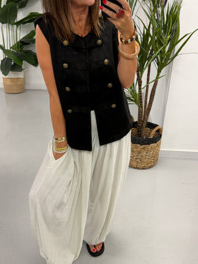 Velour Military Waistcoat - Black