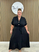 Chunky Button Belted Shirt Dress  - Black