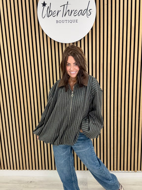 Zeta Otto Stripe And Cord Bomber - Grey