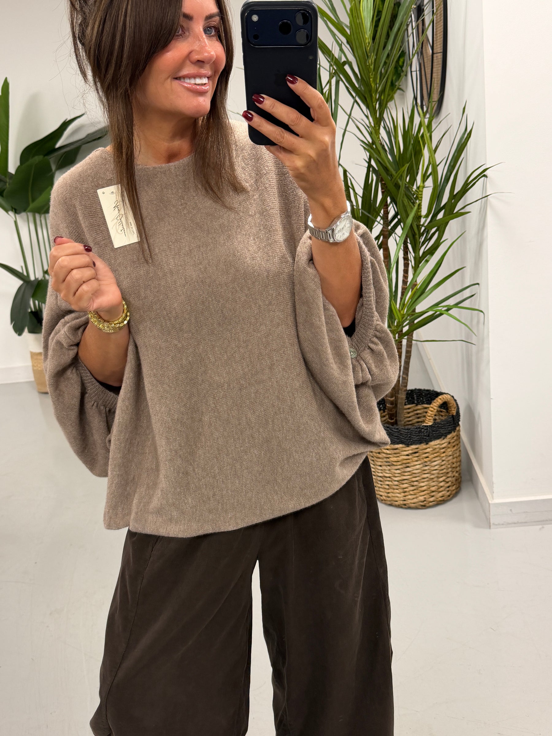 Bubble Sleeve Soft Knit - Taupe (Size 10-18)