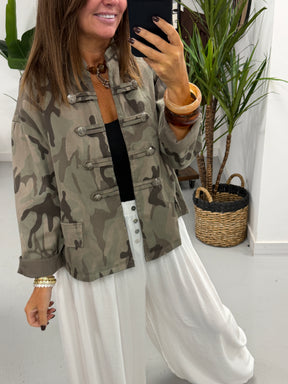 Camo Denim Military Jacket - Light Khaki/Mocha
