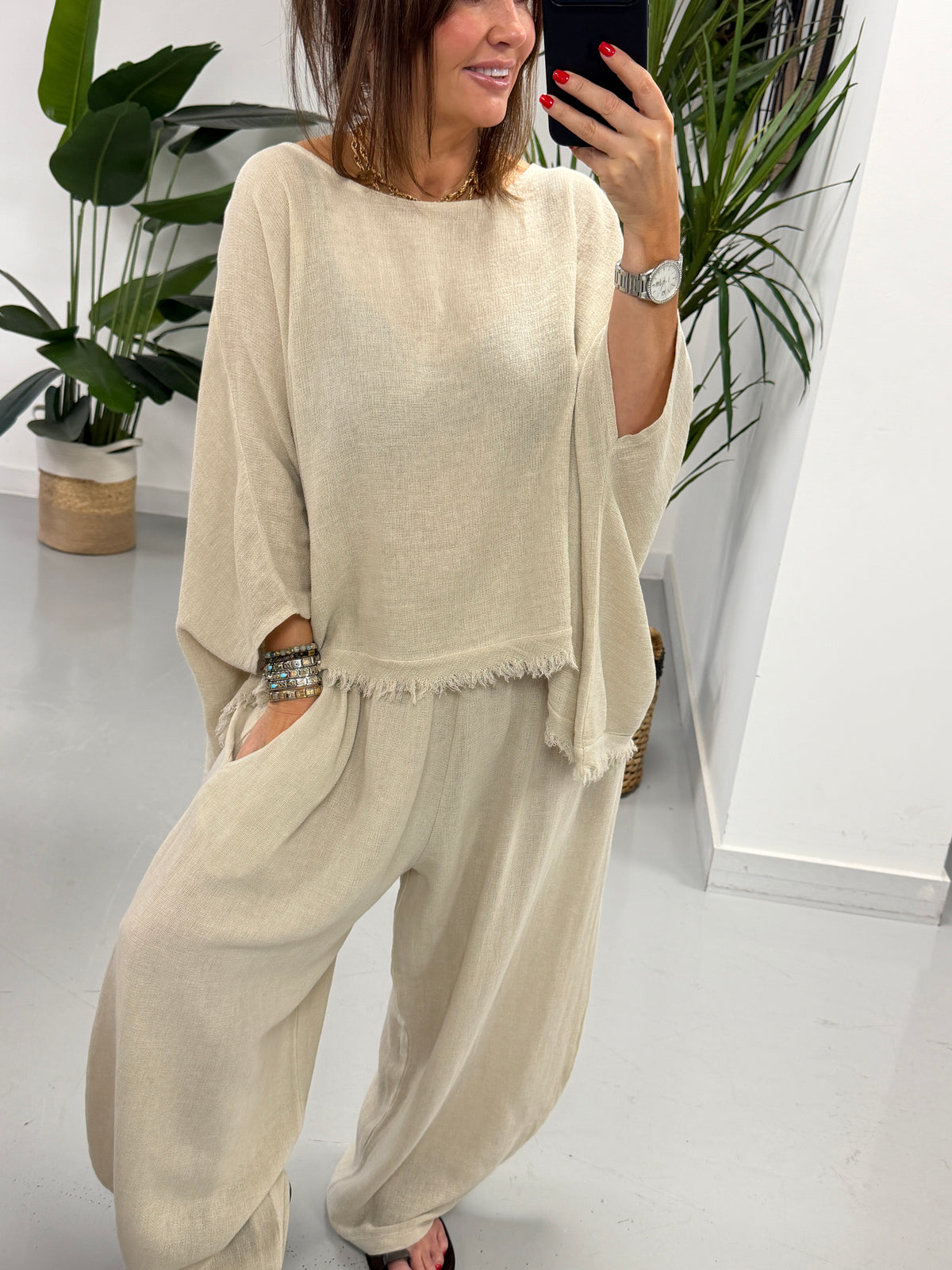 Sahara Frayed Edge Tunic - Cream