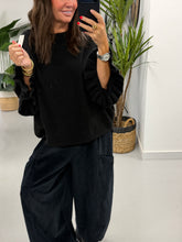 Slouchy Frill Sleeve Knit - Black (Size 12 - 18)