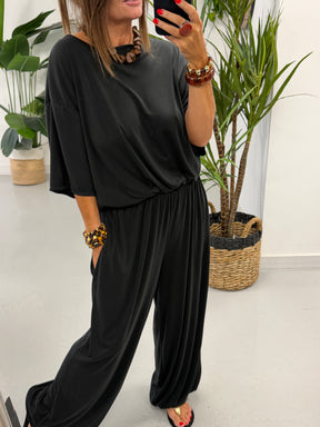 The Weekend Slouch Ribbed Co-Ord - Black