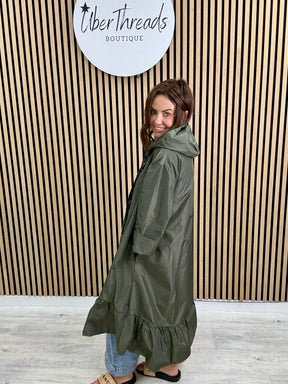 The High Low Frill Rainmac - Khaki