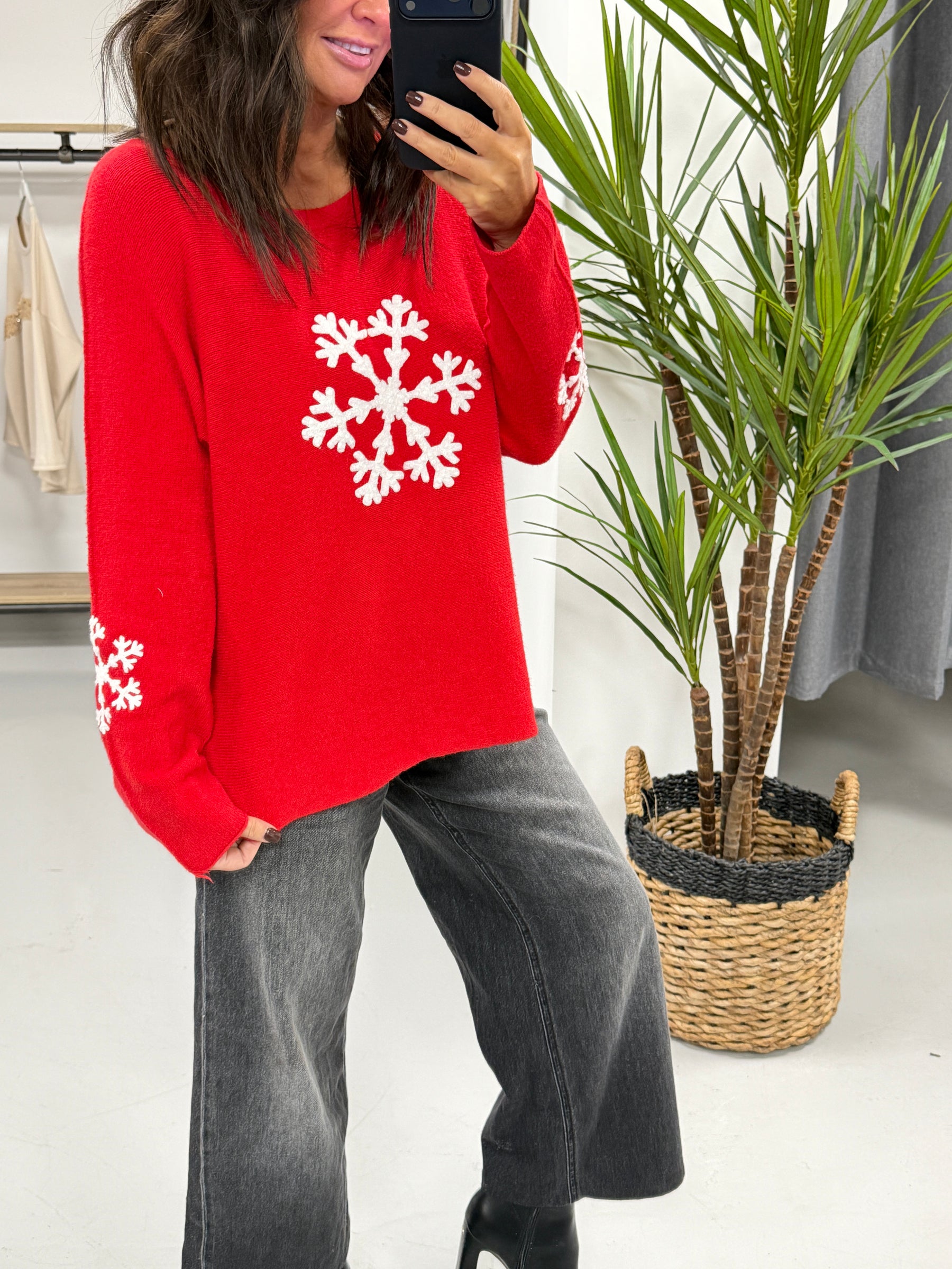 Snow Flake Soft Knit - Red